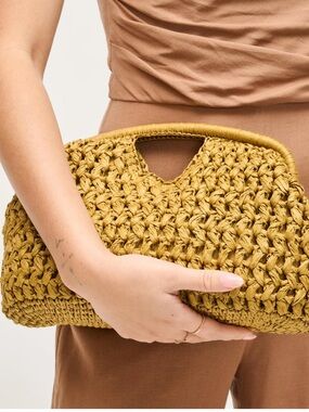 Urban Expressions Abigail Woven Raffia Clutch Mustard